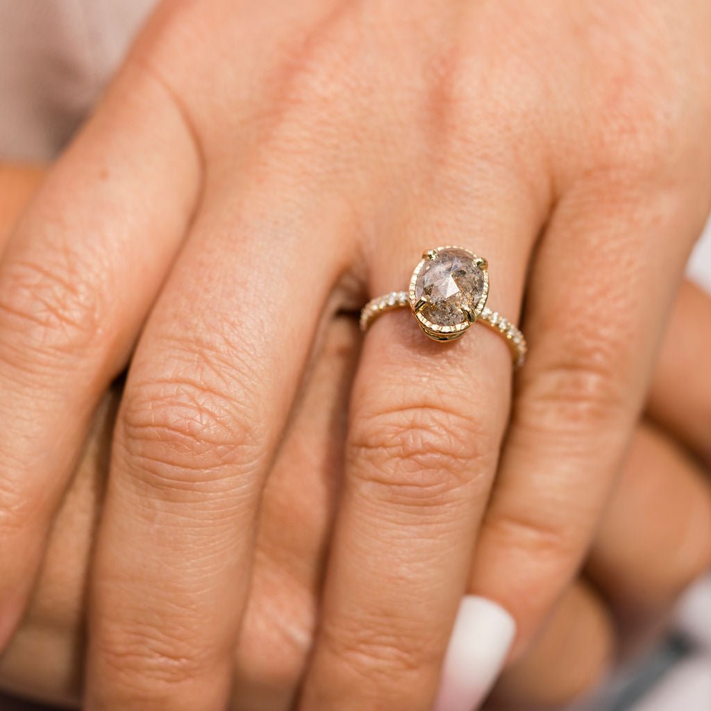 Destiny 3.17ct Salt and Pepper Oval Diamond Engagement Ring with Pave Diamond Band - MTD