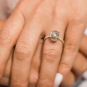 Destiny 3.17ct Salt and Pepper Oval Diamond Engagement Ring with Pave Diamond Band - MTD