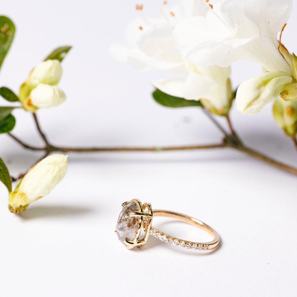 Destiny 3.17ct Salt and Pepper Oval Diamond Engagement Ring with Pave Diamond Band - MTD