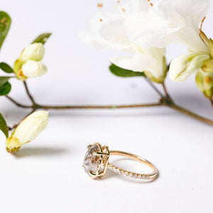 Destiny 3.17ct Salt and Pepper Oval Diamond Engagement Ring with Pave Diamond Band - MTD