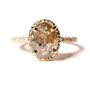 3.17ct Rustic Oval Rosecut <br><b> Melissa Tyson Designs </b>| Destiny Diamond Engagement Ring with Pavé Band