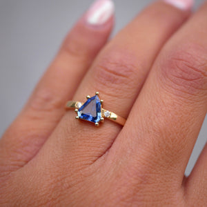 0.82ct Shield Step Cut Sapphire <br><b> Emily Warden Designs </b> Shield Sapphire Ring