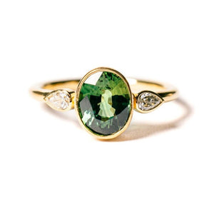 Green Hills | 2.5ct Oval Green Sapphire & Diamond Engagement Ring - MTD