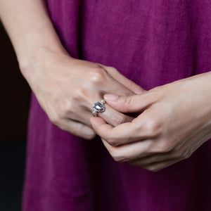 2.72ct Pear and Round Rosecuts <br><b> Ileava Jewelry </b>| Salt and Pepper Pear Ring