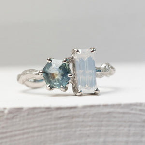 1.04ct Cut Corner Rectangle Brilliant Diamond + 0.87ct Hexagon Step Cut Sapphire <br><b> Ileava Jewelry </b>| Branch - Toi et Moi Ring