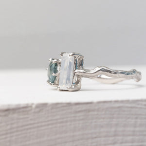 1.04ct Cut Corner Rectangle Brilliant Diamond + 0.87ct Hexagon Step Cut Sapphire <br><b> Ileava Jewelry </b>| Branch - Toi et Moi Ring