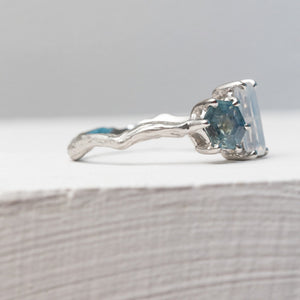 1.04ct Cut Corner Rectangle Brilliant Diamond + 0.87ct Hexagon Step Cut Sapphire <br><b> Ileava Jewelry </b>| Branch - Toi et Moi Ring