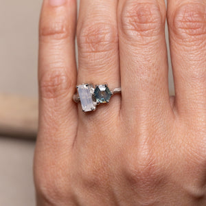 1.04ct Cut Corner Rectangle Brilliant Diamond + 0.87ct Hexagon Step Cut Sapphire <br><b> Ileava Jewelry </b>| Branch - Toi et Moi Ring
