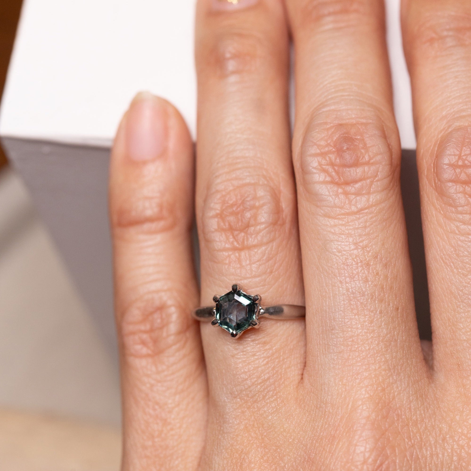 0.87ct Hexagon Step Cut Sapphire <br><b> Ileava Jewelry </b>| Hexagon Water Ring