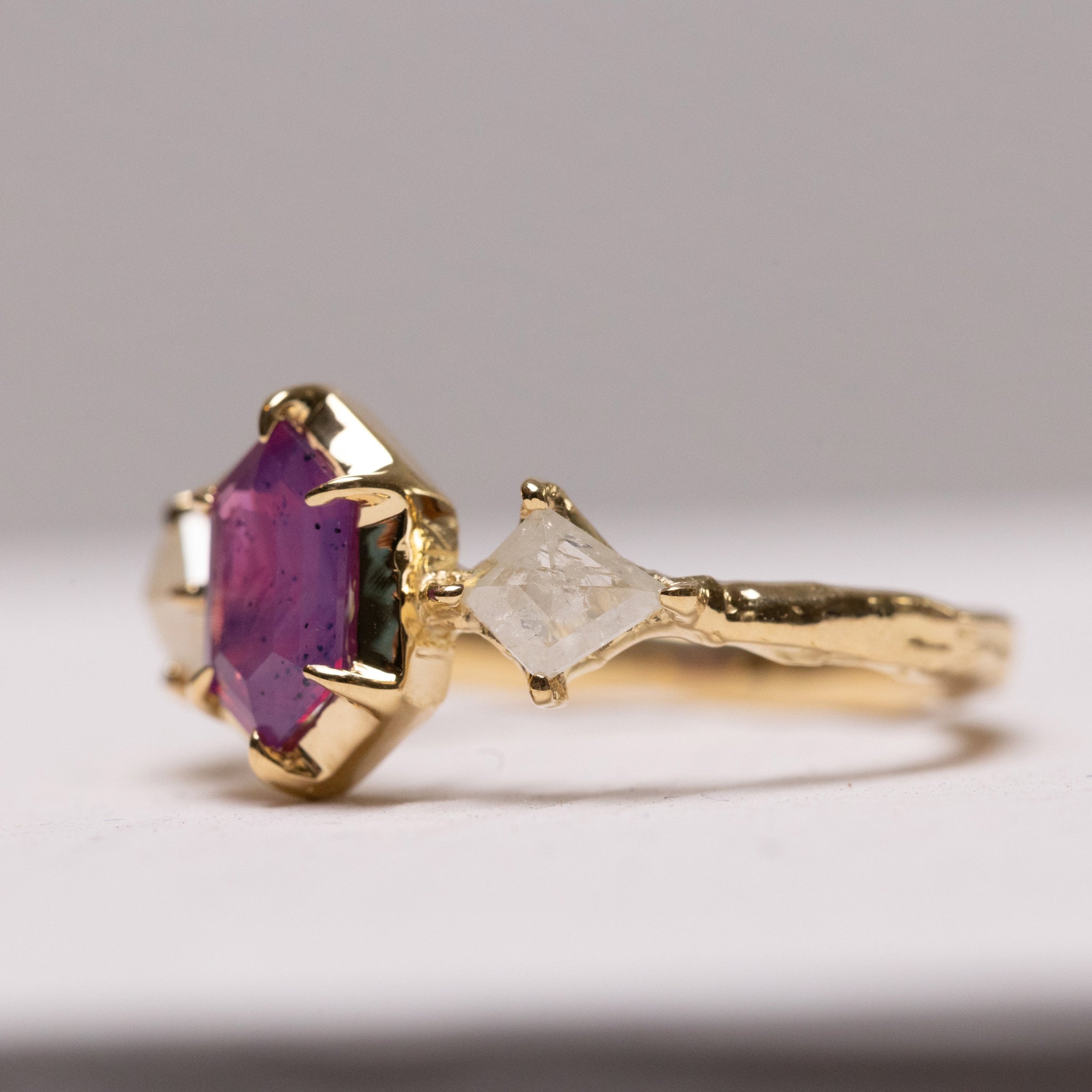 1.09ct Hexagon Step Cut Sapphire <br><b> Ileava Jewelry </b>| Three-Stone Ring