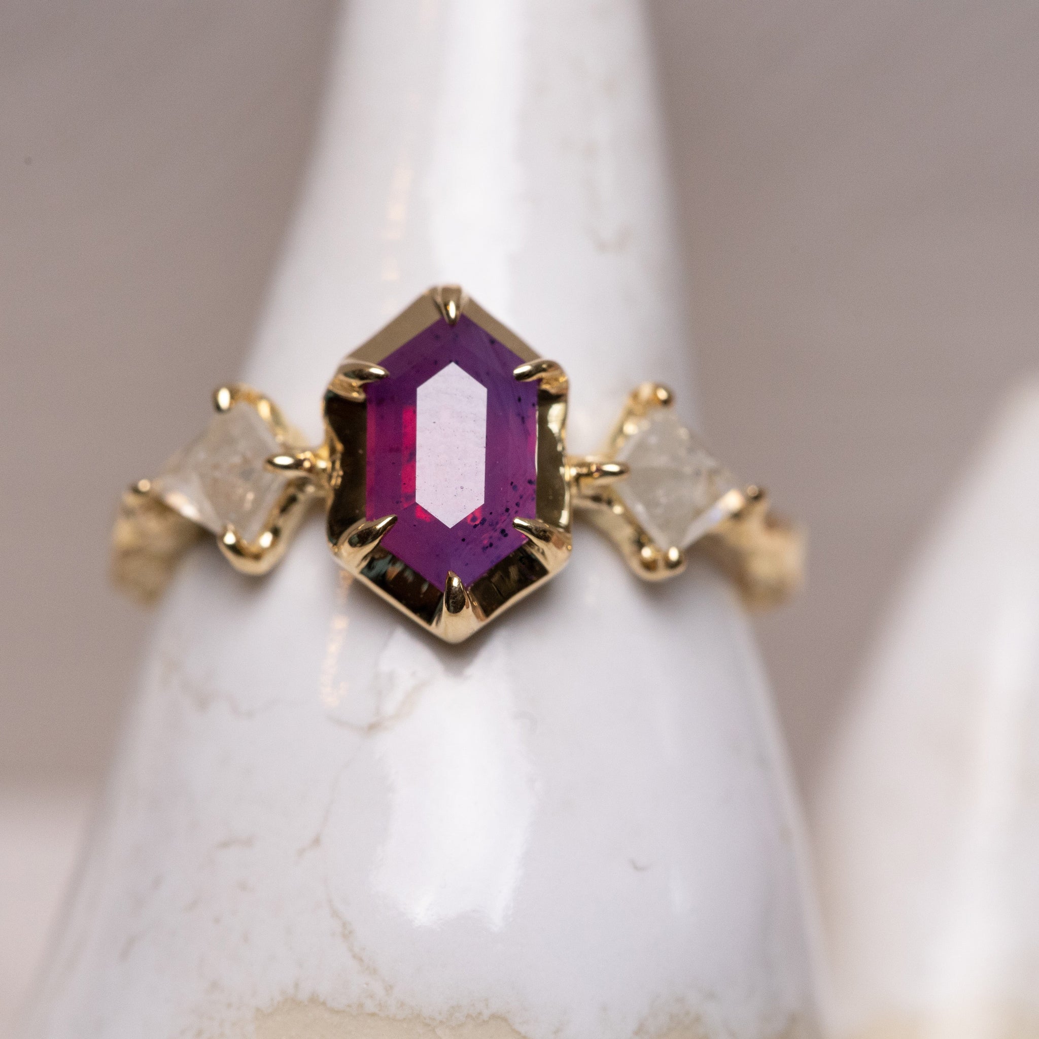 1.09ct Hexagon Step Cut Sapphire <br><b> Ileava Jewelry </b>| Three-Stone Ring