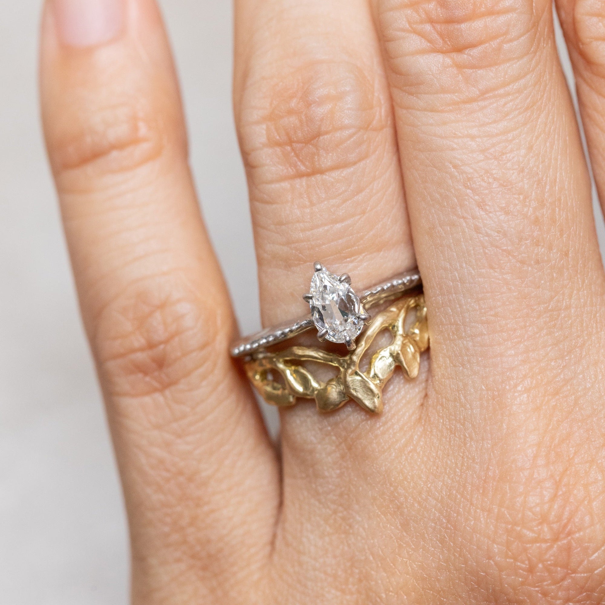 0.51ct Pear Brilliant <br><b> Ileava Jewelry </b>| Modern Antique Cut Pear Shape Diamond Ring