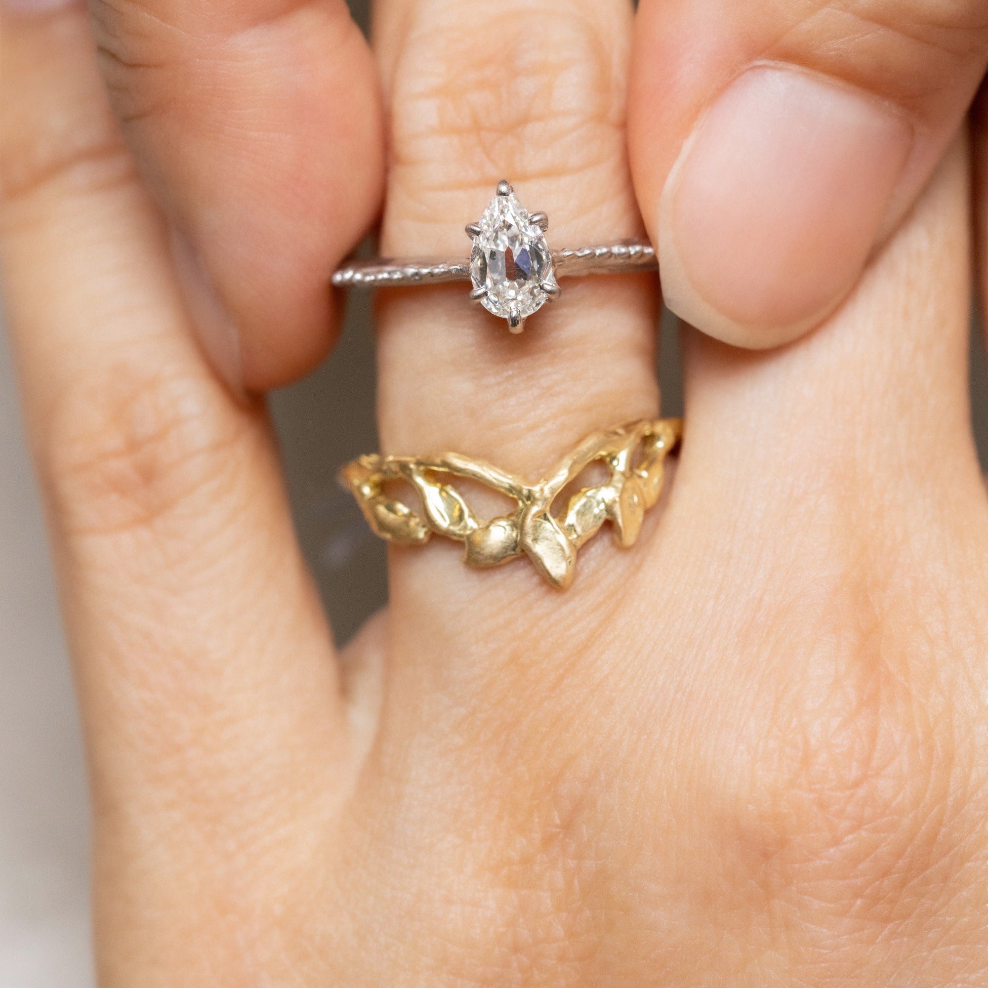 0.51ct Pear Brilliant <br><b> Ileava Jewelry </b>| Modern Antique Cut Pear Shape Diamond Ring