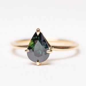 1.38ct Pear Brilliant Sapphire <br><b> Ileava Jewelry </b>| Deep Teal Sapphire Ring