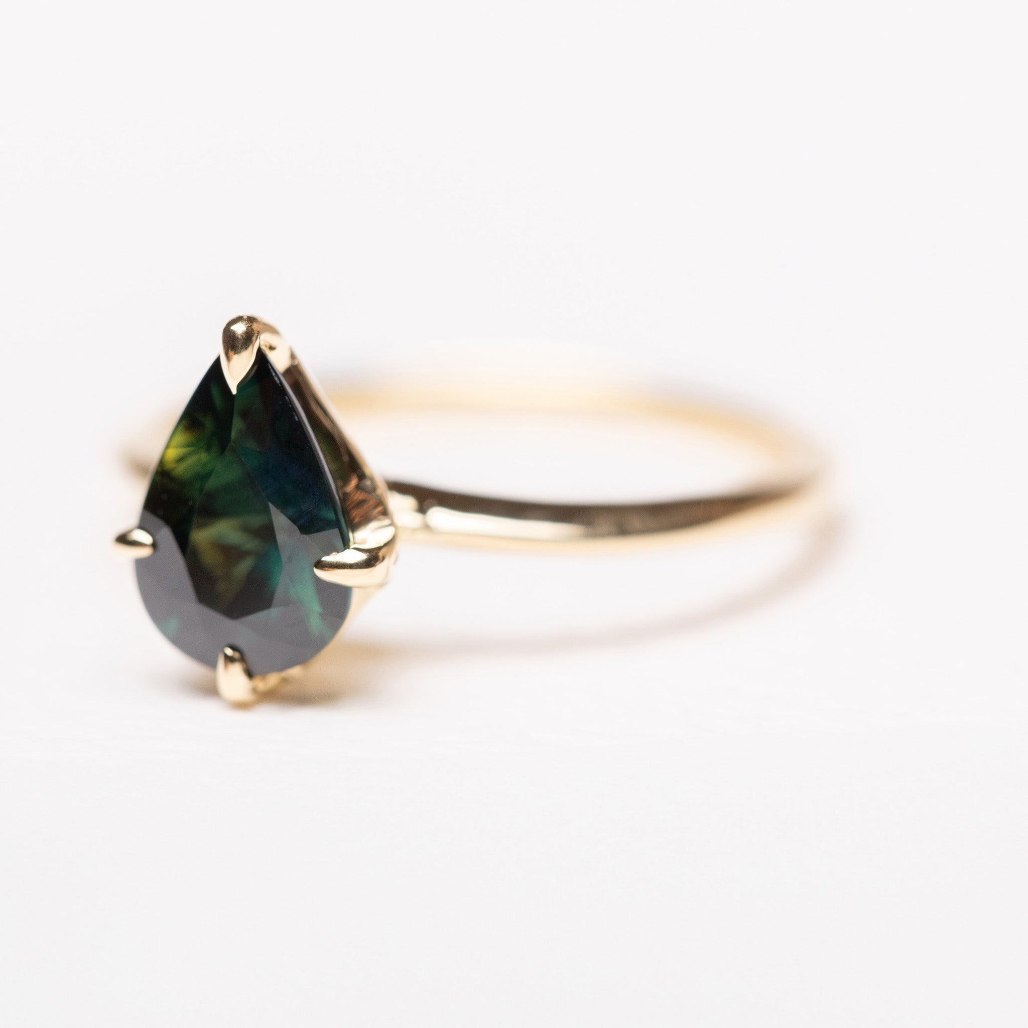 1.38ct Pear Brilliant Sapphire <br><b> Ileava Jewelry </b>| Deep Teal Sapphire Ring