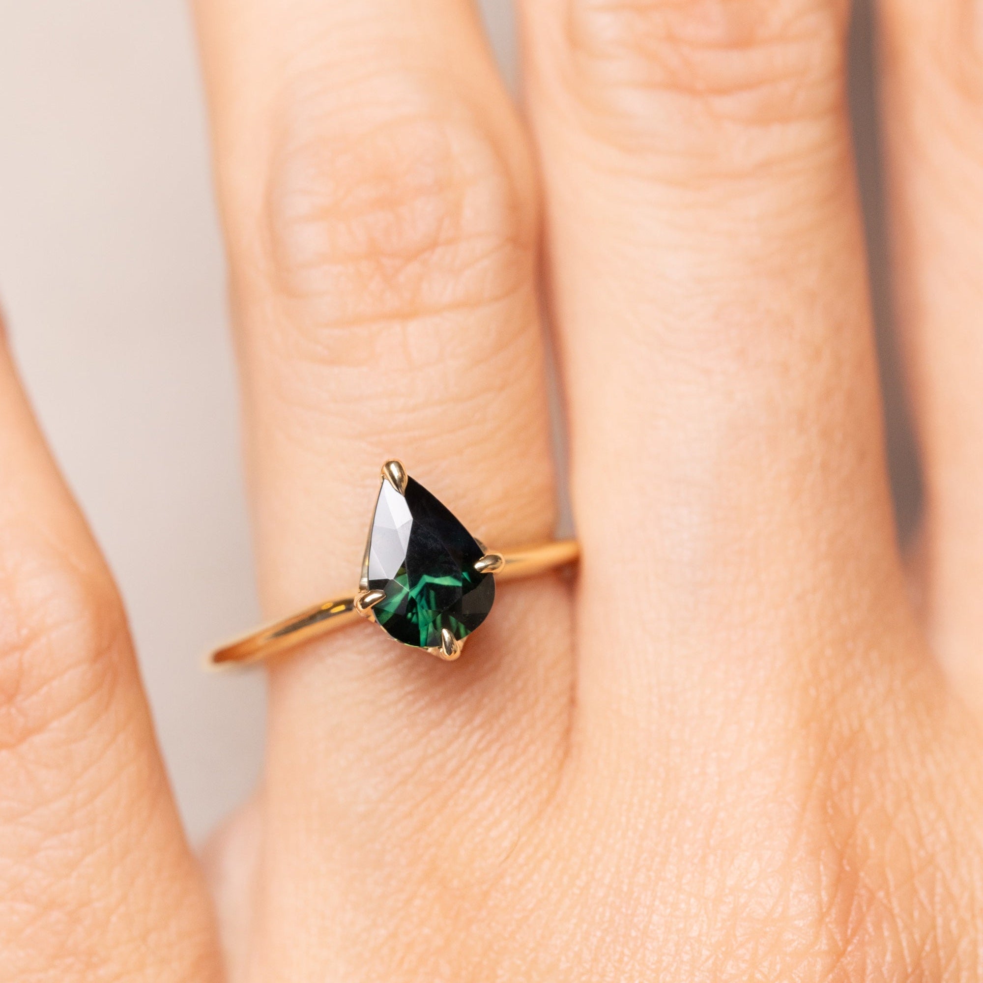 1.38ct Pear Brilliant Sapphire <br><b> Ileava Jewelry </b>| Deep Teal Sapphire Ring