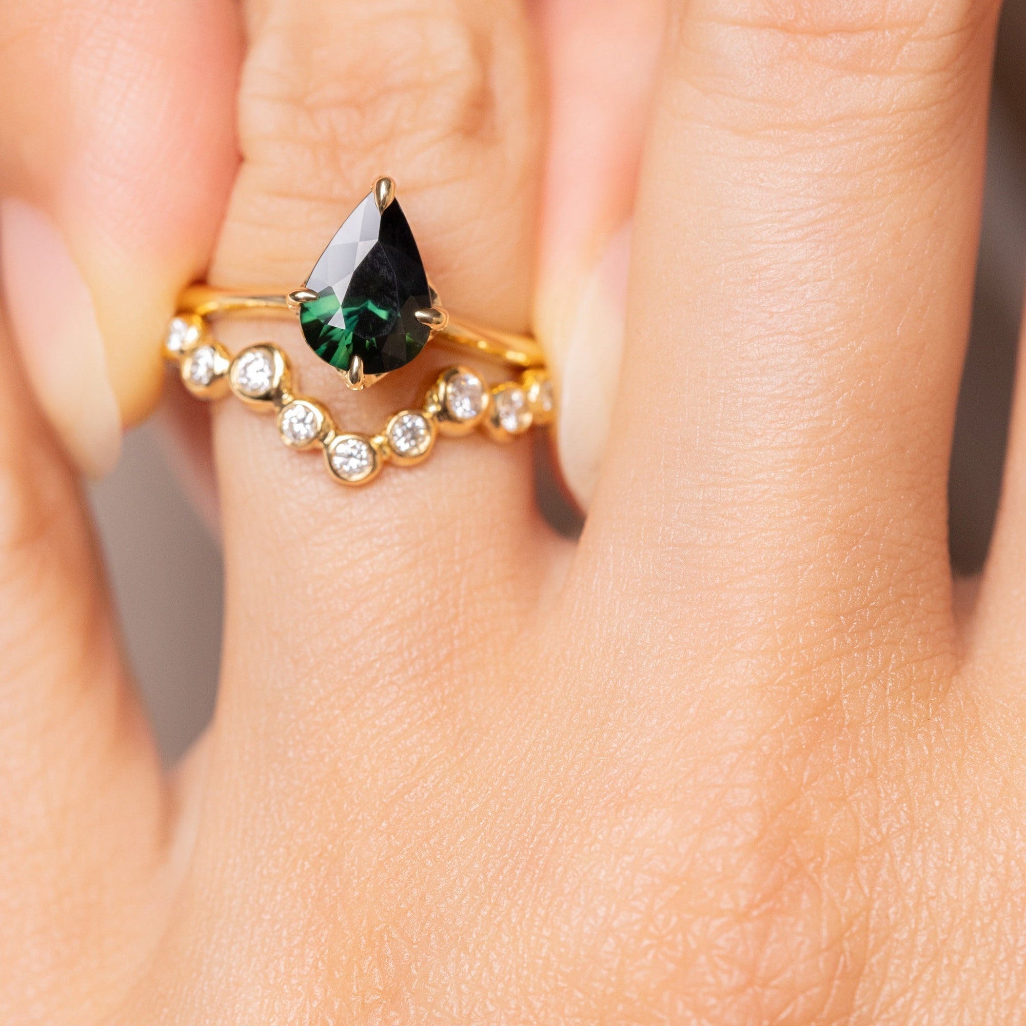 1.38ct Pear Brilliant Sapphire <br><b> Ileava Jewelry </b>| Deep Teal Sapphire Ring