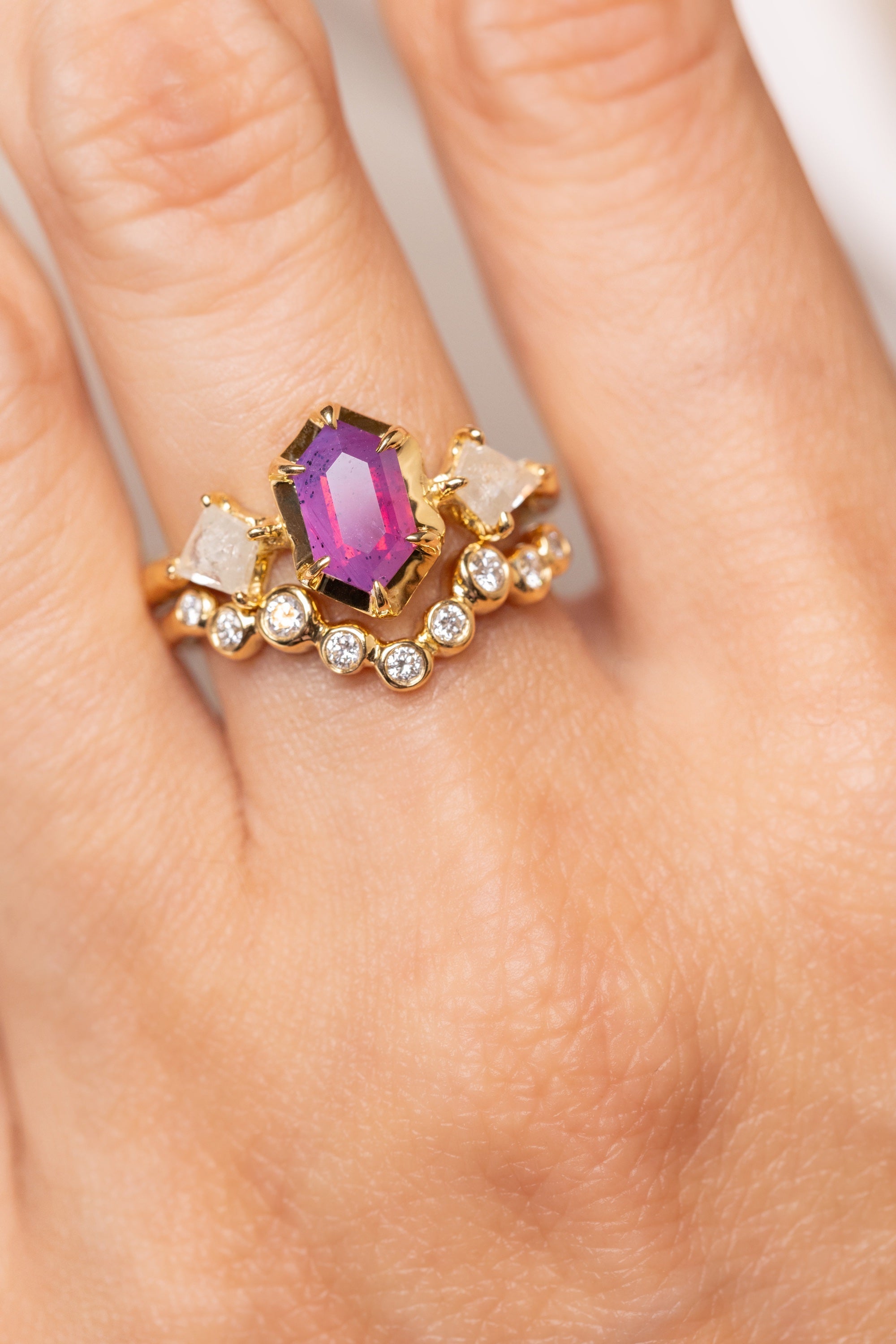 1.09ct Hexagon Step Cut Sapphire <br><b> Ileava Jewelry </b>| Three-Stone Ring