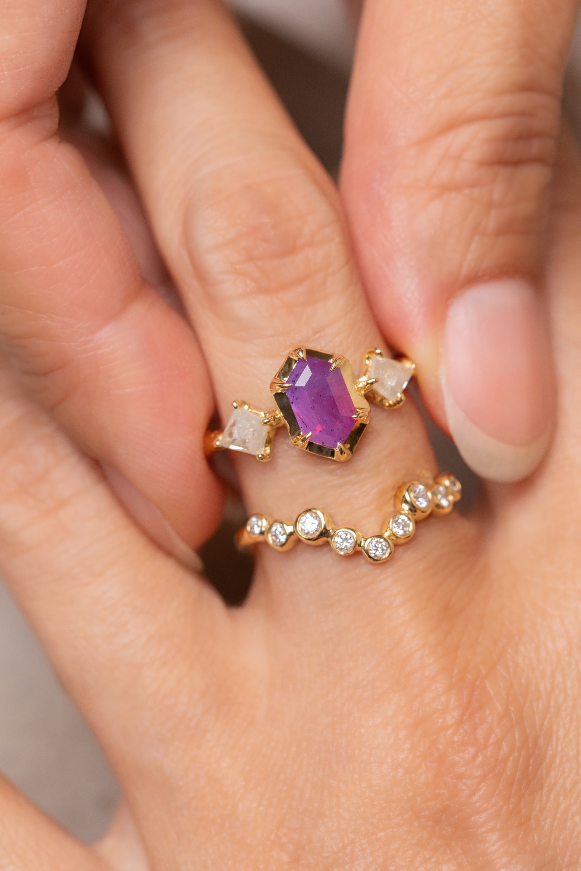 1.09ct Hexagon Step Cut Sapphire <br><b> Ileava Jewelry </b>| Three-Stone Ring