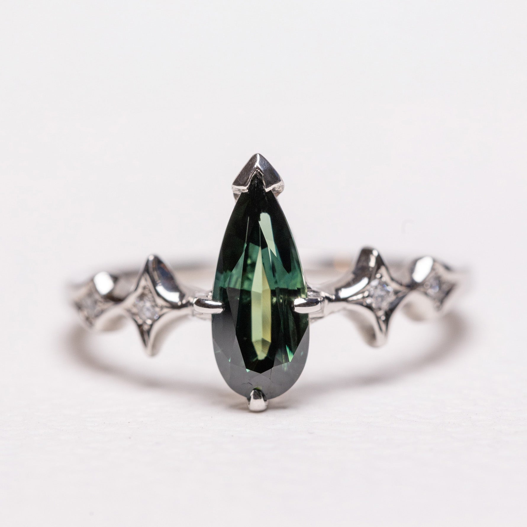 1.36ct Pear Brilliant Sapphire <br><b> Sylvie </b>| Elongated Sapphire Ring with Stardust Accents