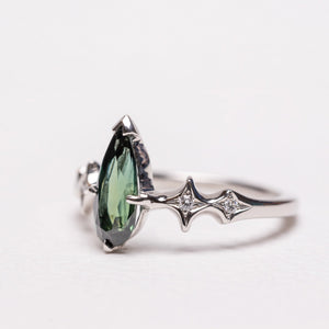 1.36ct Pear Brilliant Sapphire <br><b> Sylvie </b>| Elongated Sapphire Ring with Stardust Accents