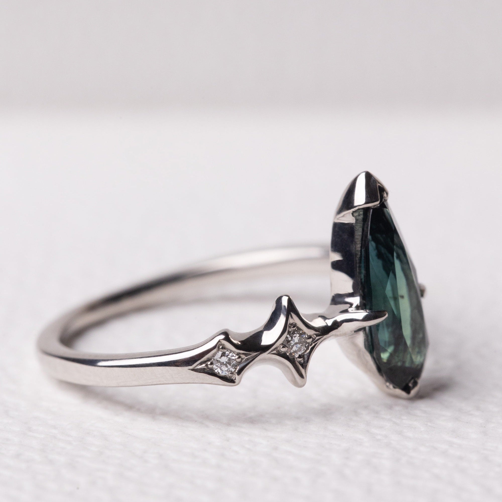 1.36ct Pear Brilliant Sapphire <br><b> Sylvie </b>| Elongated Sapphire Ring with Stardust Accents