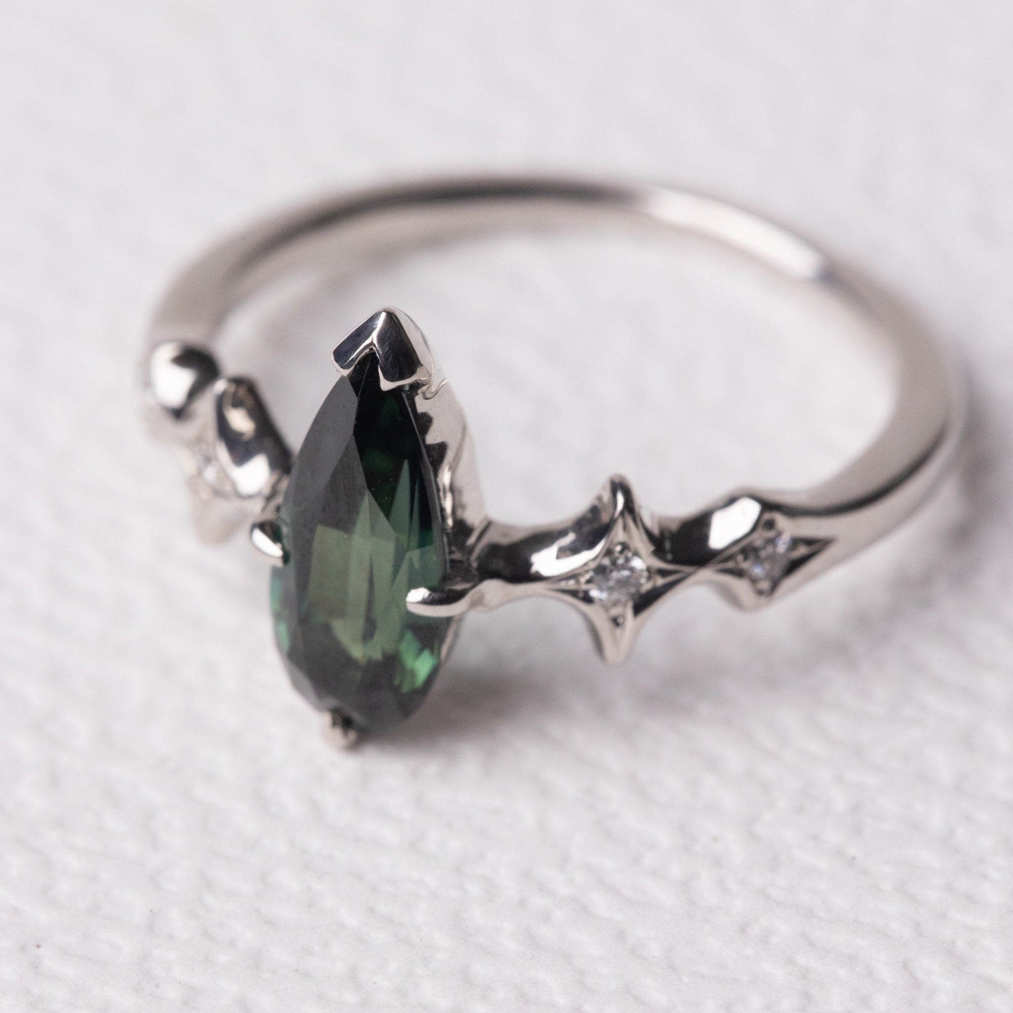 1.36ct Pear Brilliant Sapphire <br><b> Sylvie </b>| Elongated Sapphire Ring with Stardust Accents