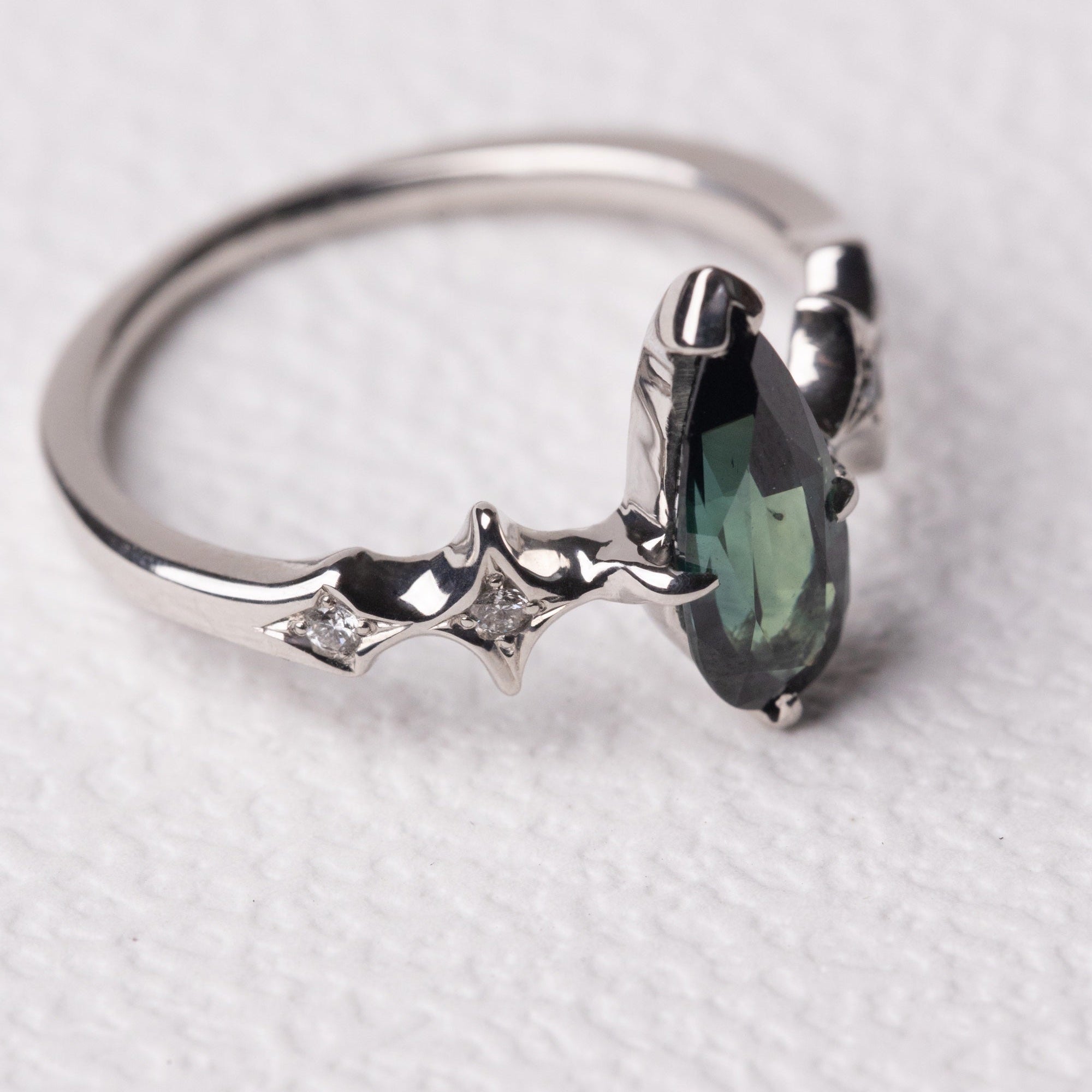 1.36ct Pear Brilliant Sapphire <br><b> Sylvie </b>| Elongated Sapphire Ring with Stardust Accents