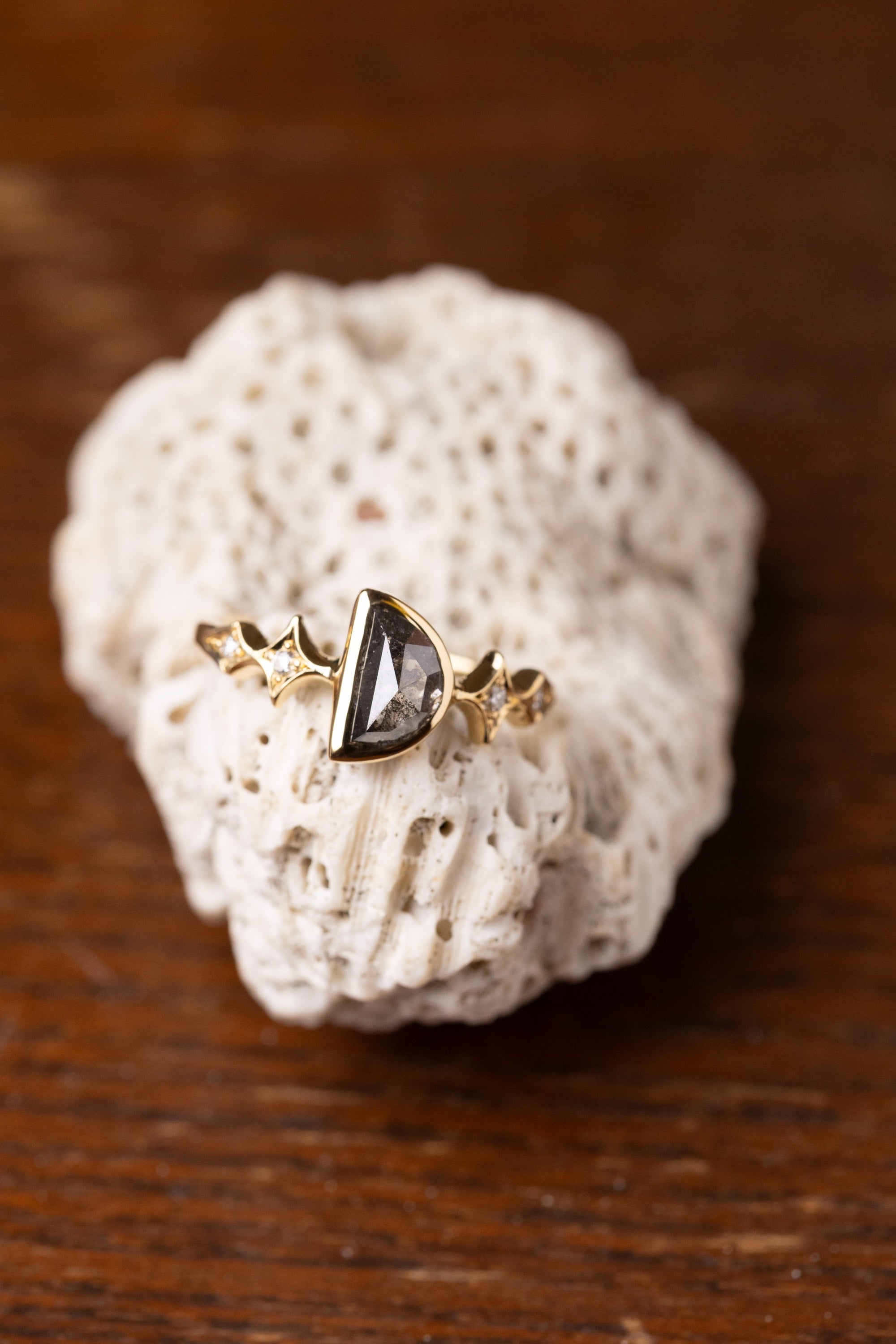 1.08ct Half Moon Rosecut <br><b>Ileava Jewelry</b> | Sylvie | Dark Half Moon with Stardusts Ring