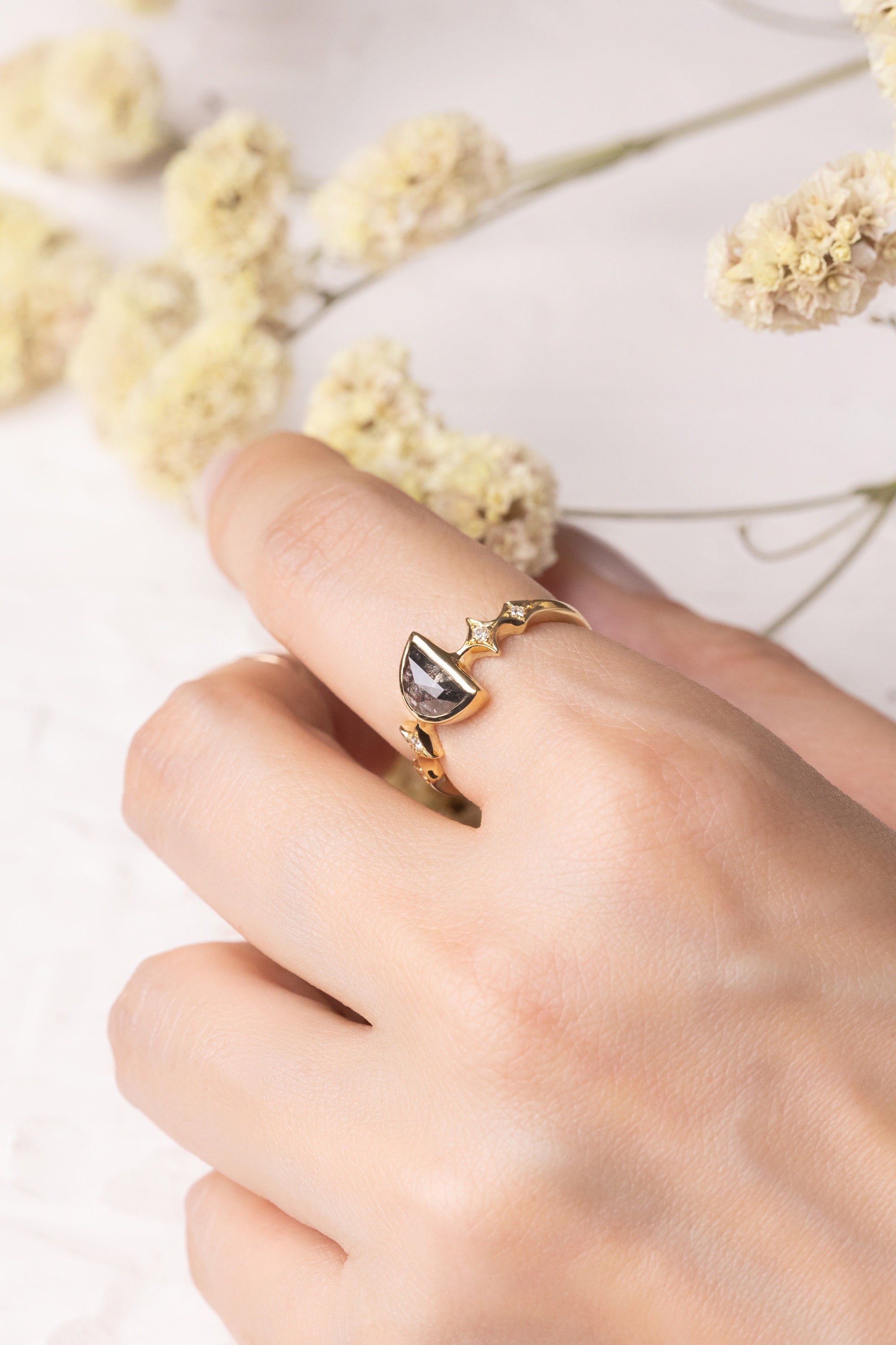 1.08ct Half Moon Rosecut <br><b>Ileava Jewelry</b> | Sylvie | Dark Half Moon with Stardusts Ring