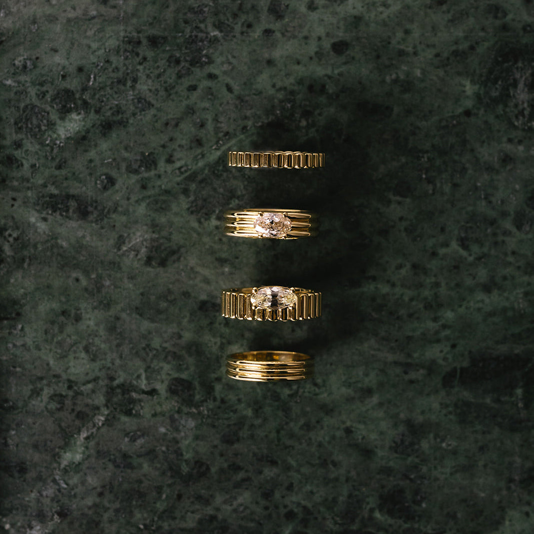 0.71ct Modern Antique Moval Brilliant <br><b>Emily Warden Designs</b> | Moval Diamond Grooved Cigar Band