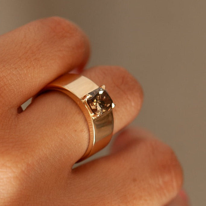 1.44ct Champagne Salt and Pepper Cut Corner Rectangle Brilliant <br><b> ATTIC </b>| Cigar Ring