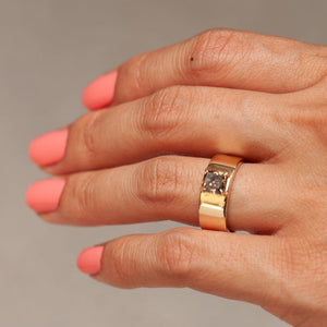 1.44ct Champagne Salt and Pepper Cut Corner Rectangle Brilliant <br><b> ATTIC </b>| Cigar Ring