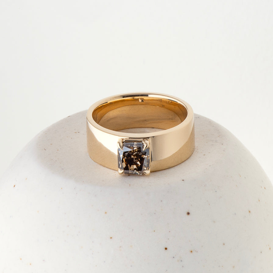 1.44ct Champagne Salt and Pepper Cut Corner Rectangle Brilliant <br><b> ATTIC </b>| Cigar Ring