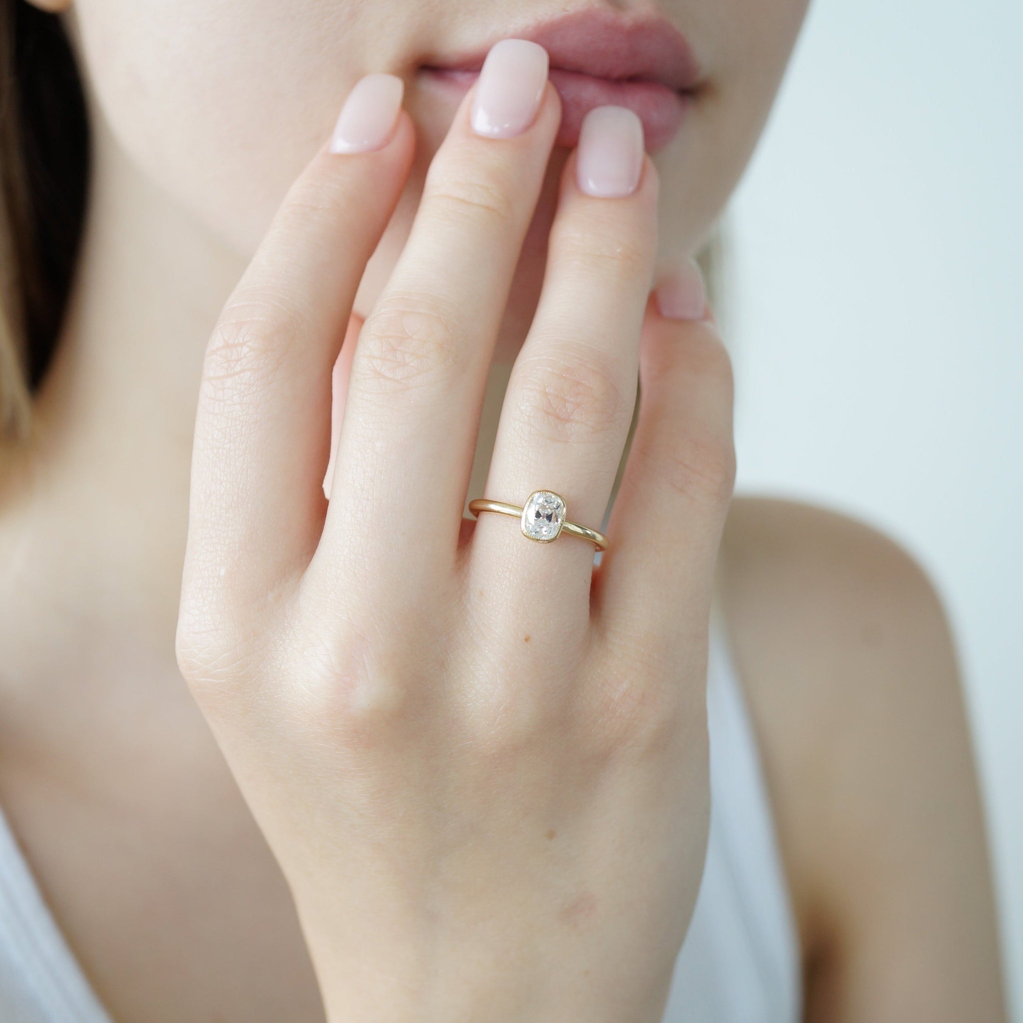 0.88ct Antique Old Mine Cut Diamond <br><b> Brockton Gems</b> | Elongated Old Mine Engagement Ring