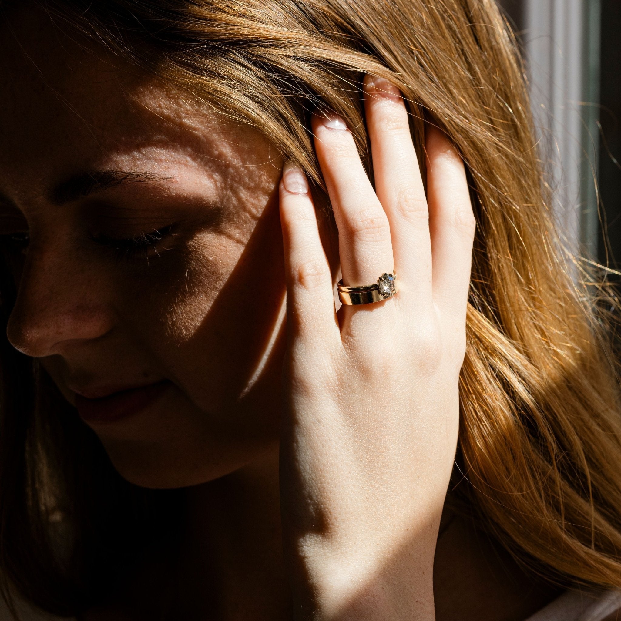 Stardust Elongated Hexagon Salt and Pepper Diamond Engagement Ring - MTD