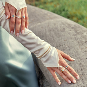 1.04ct Cut Corner Rectangle Step Cut Sapphire <br><b> Emily Warden Designs </b>| Teal Sapphire Cigar Band