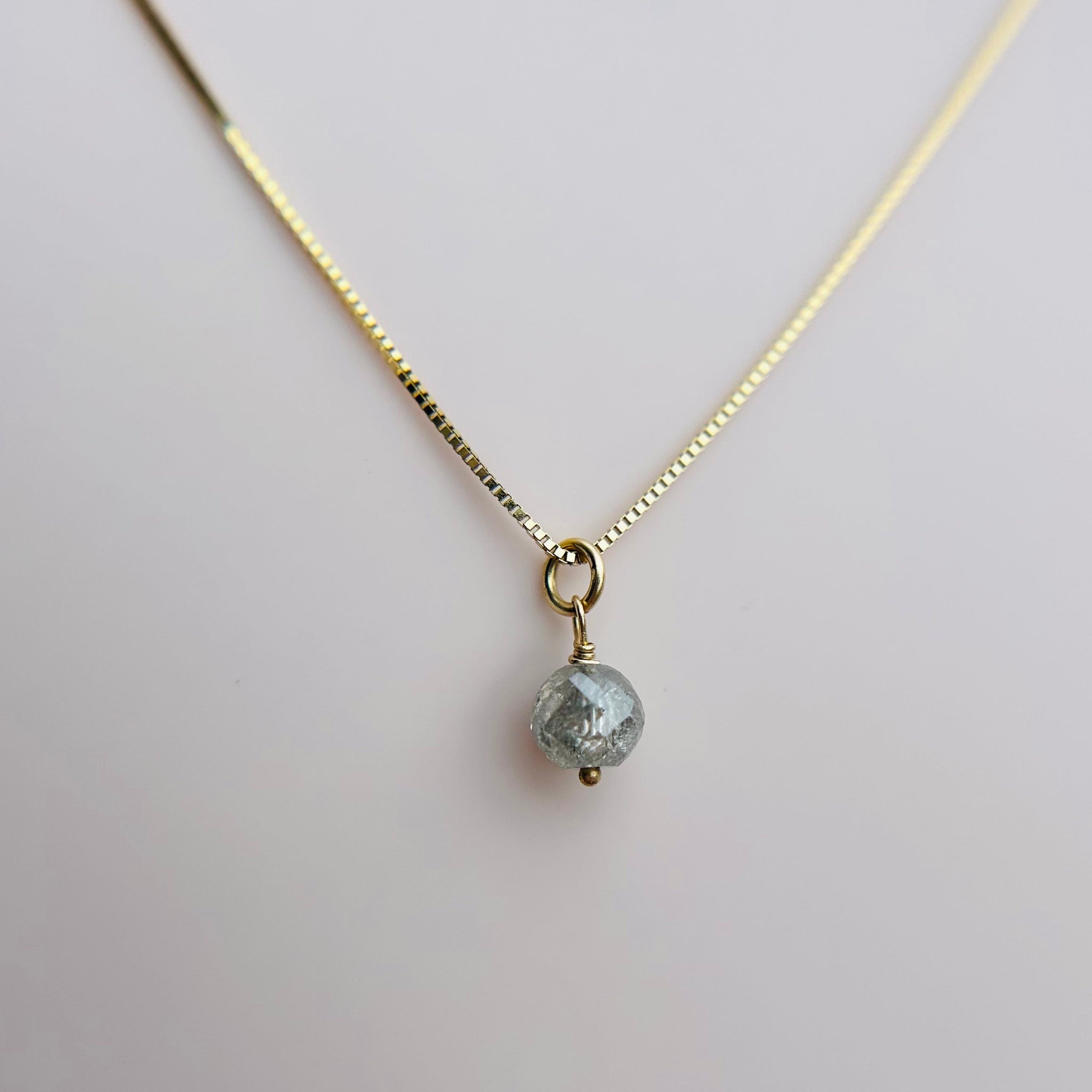 1.35ct Faceted Bead <br><b> Jilian Maddin </b>| 14K Salt & Pepper Solitaire Necklace