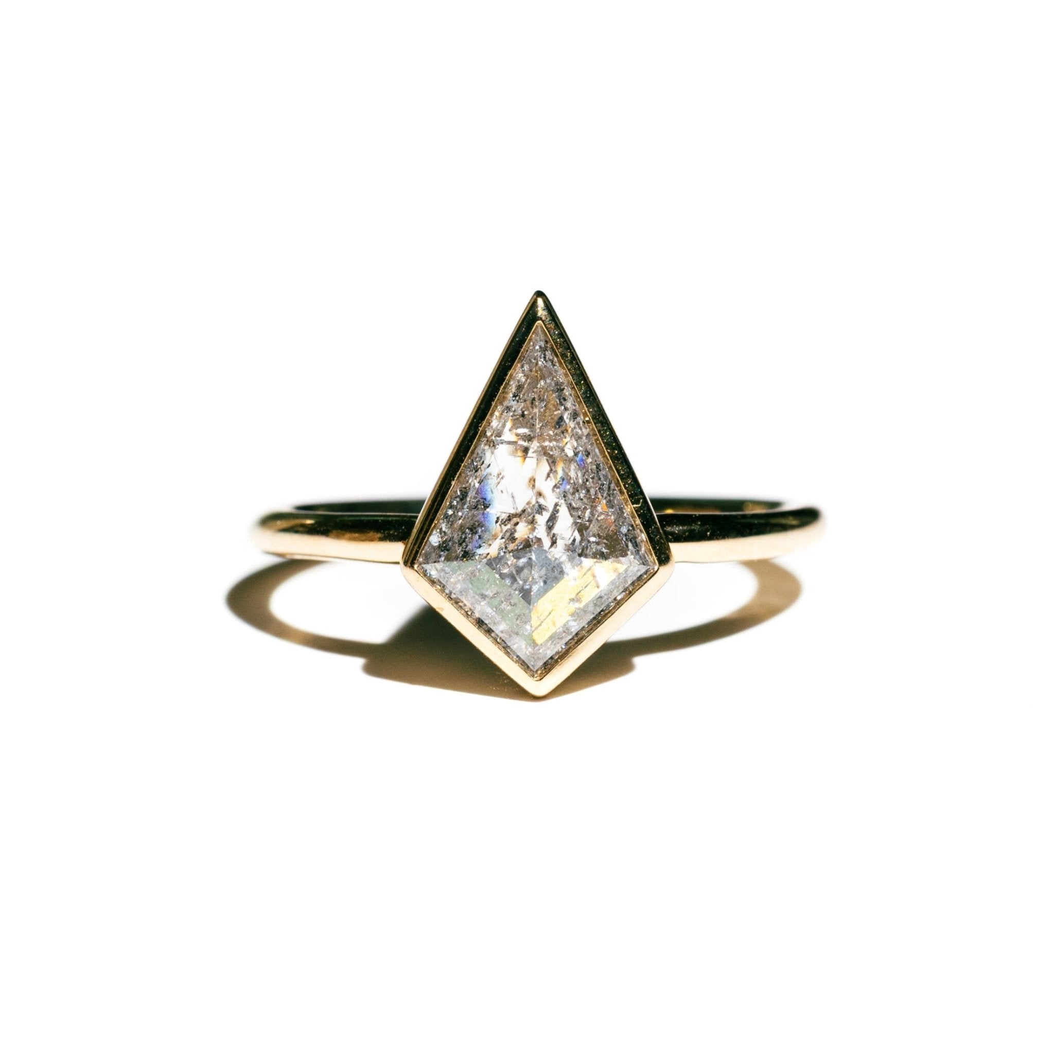 Mountain Crest Bezel Set Salt and Pepper Kite Diamond Engagement Ring - MTD