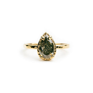 Lucille Salt and Pepper Pear Diamond Hammered Halo Engagement Ring - MTD