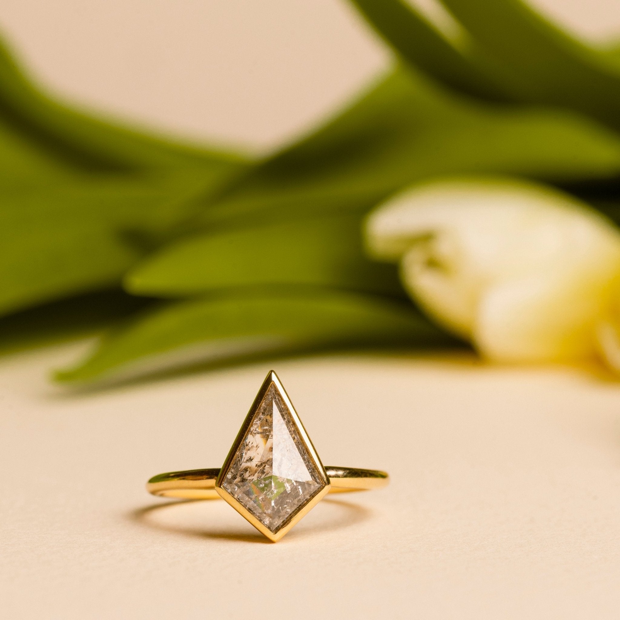 Mountain Crest Bezel Set Salt and Pepper Kite Diamond Engagement Ring - MTD