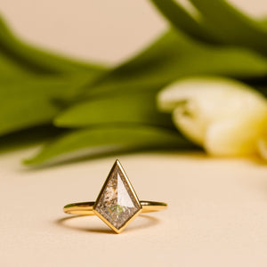 Mountain Crest Bezel Set Salt and Pepper Kite Diamond Engagement Ring - MTD