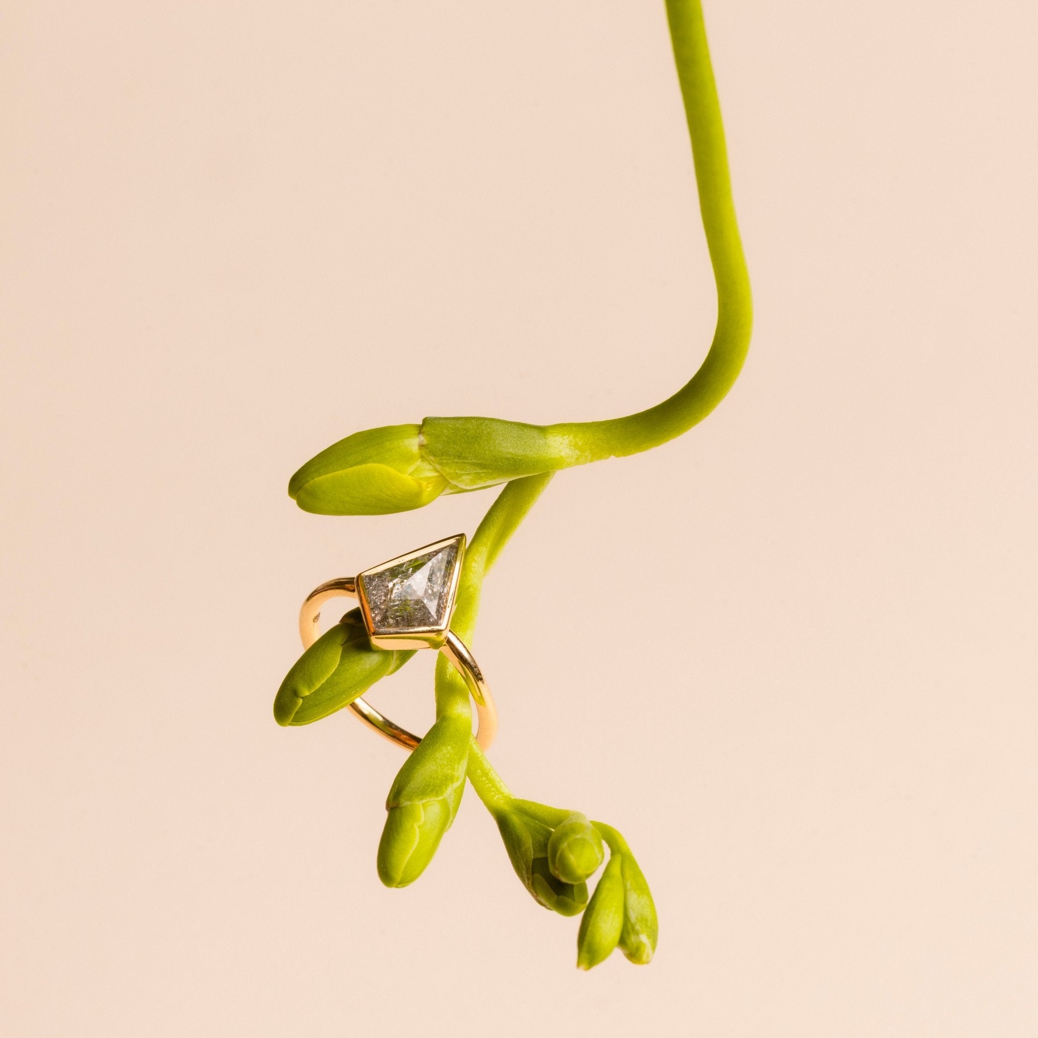 Mountain Crest Bezel Set Salt and Pepper Kite Diamond Engagement Ring - MTD