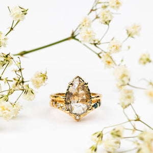 4.50ct Pear Rosecut <br><b> Melissa Tyson Designs</b>| Guinevere Hammered Halo Engagement Ring
