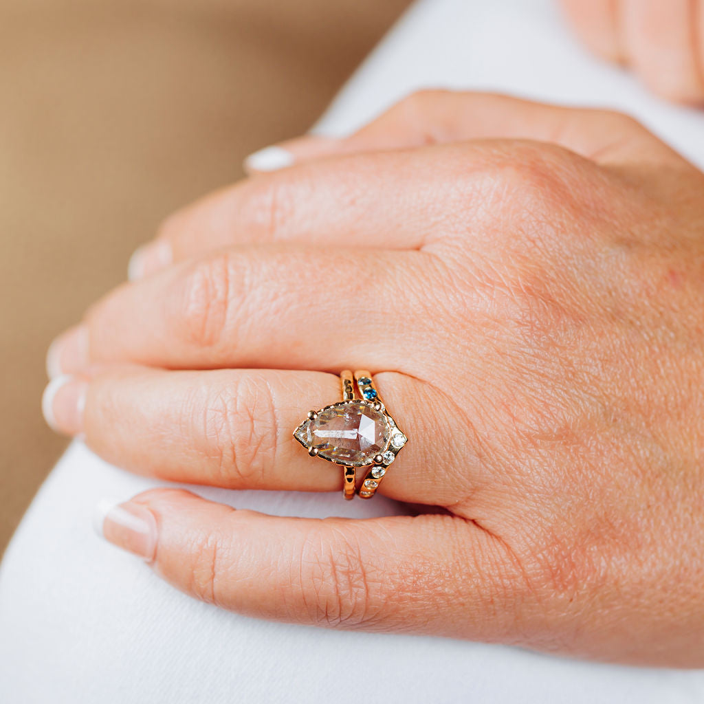 4.50ct Pear Rosecut <br><b> Melissa Tyson Designs</b>| Guinevere Hammered Halo Engagement Ring