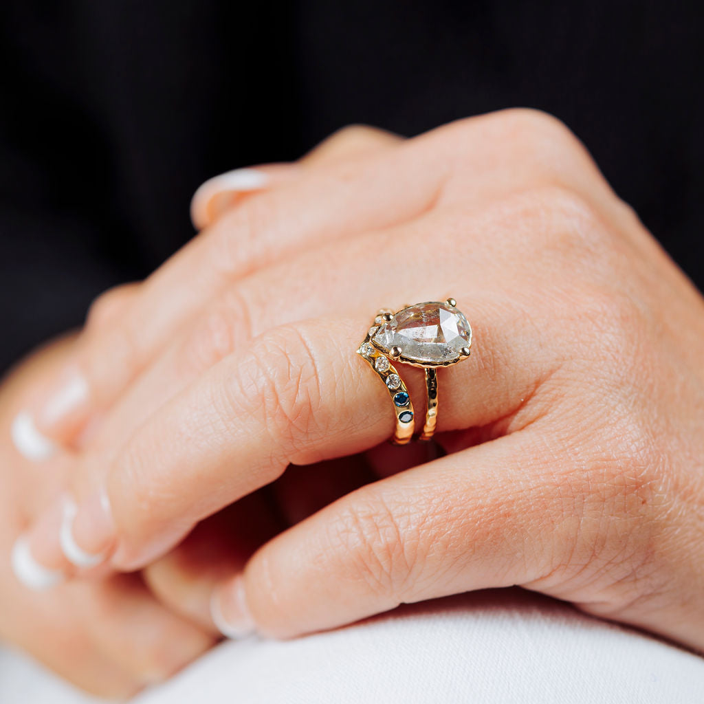 4.50ct Pear Rosecut <br><b> Melissa Tyson Designs</b>| Guinevere Hammered Halo Engagement Ring