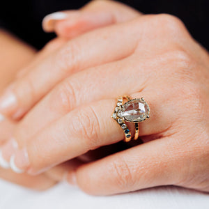 4.50ct Pear Rosecut <br><b> Melissa Tyson Designs</b>| Guinevere Hammered Halo Engagement Ring