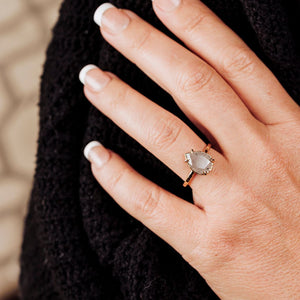Silver Pear Salt and Pepper Diamond Engagement Ring with Hammered Band - MTD