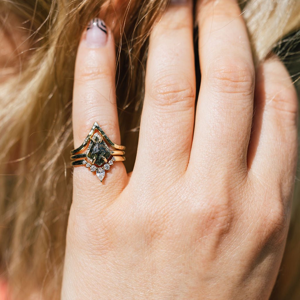 Astrid Kite Salt and Pepper Diamond Stacking Engagement Ring Set - MTD