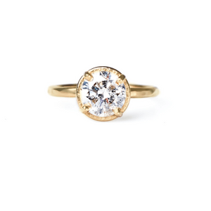 Silver Lining Round 1.8ct Salt and Pepper Diamond Engagement Ring Hammered Halo Hammered 14k Gold Band - MTD